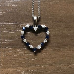 Diamond/sapphire heart on white gold chain